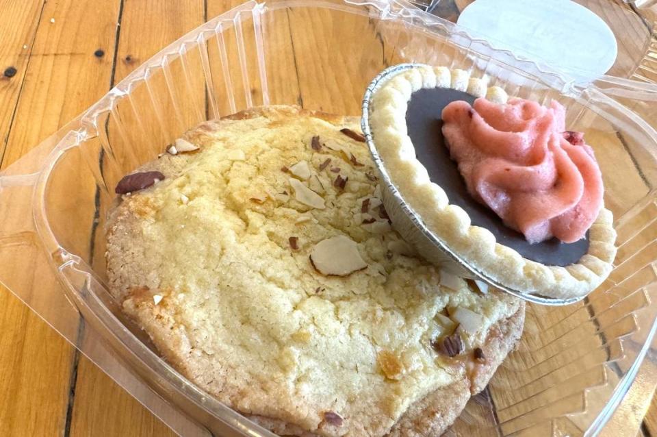 An almond koekie and chocolate tart from The Lynden Dutch Bakery on Thursday, May 2, 2024 at 421 Front St. in Lynden, Wash. Alyse Smith/The Bellingham Herald