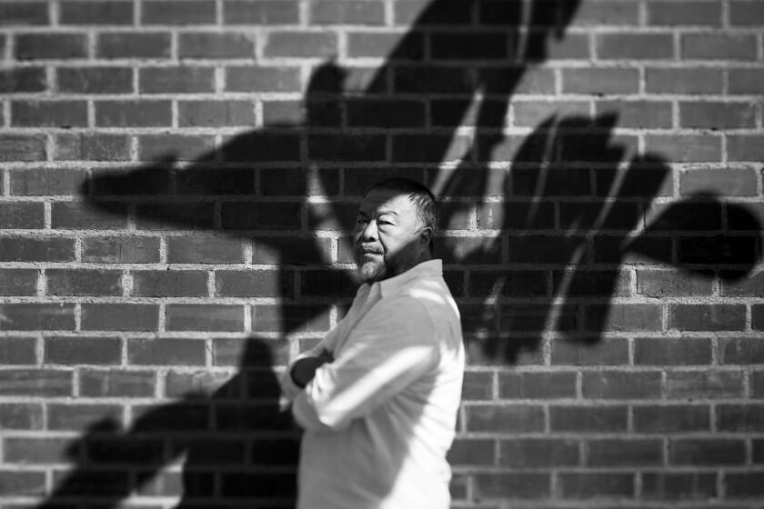 BEVERLY HILLS, CA--FRIDAY, SEPTEMBER 29, 2017--Contemporary and controversial Chinese artist Ai Weiwei is photographed during a day of promotion of his new film, "Human Flow," in Beverly Hills, CA, on Friday, Sept. 29, 2017. Weiwei traversed the globe, visiting 23 countries, to shoot the documentary about the global refugee crisis, his directorial debut. (Jay L. Clendenin / Los Angeles Times)