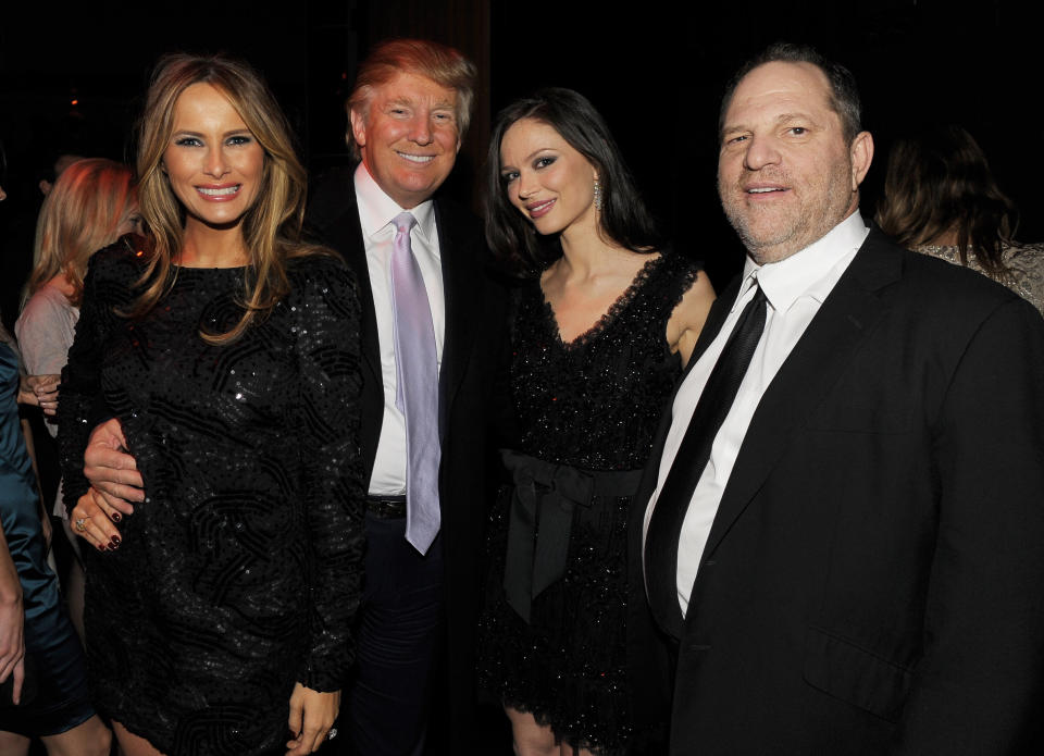 From left: Melania Trump, Donald Trump, Georgina Chapman and Harvey Weinstein attend the after-party of the New York premiere of "NINE" at the M2 Ultra Lounge in December 2009 in New York City. (Photo: Stephen Lovekin via Getty Images)