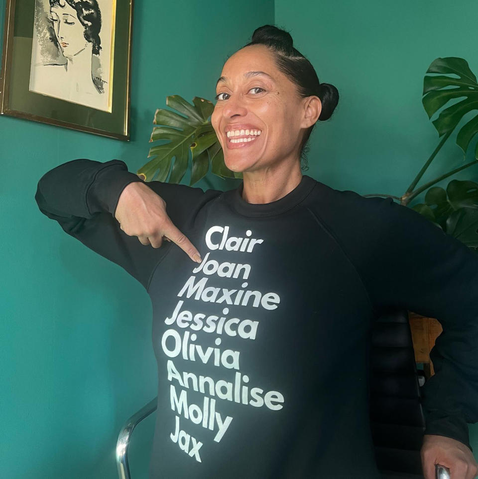 Kerry Washington sent this crewneck of Black women tv lawyers to Tracee Ellis Ross. (Tracee Ellis Ross)