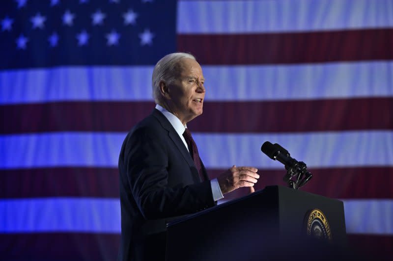 President Joe Biden speaks at a campaign event at the Pearson Community Center near Las Vegas on Sunday. On Monday while visiting a tea shop in the city he urged House Republicans to look closely at the details of a bipartisan border security bill that will be introduced on Wednesday before declaring it dead. Photo by David Becker/EPA-EFE