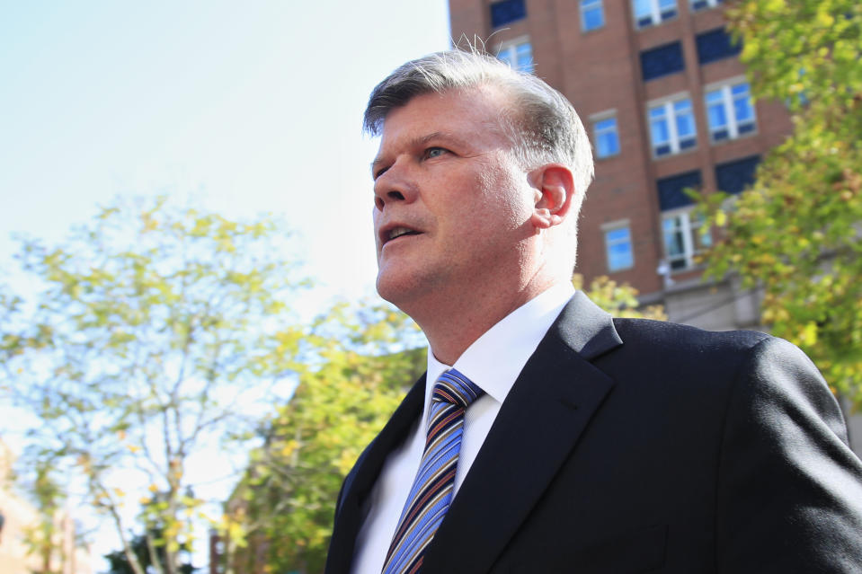 Kevin Downing, attorney for Paul Manafort, leaves the Alexandria Federal Courthouse in Alexandria, Va., Tuesday, July 31, 2018, at the conclusion of day one of President Donald Trump's former campaign chairman Manafort's tax evasion and bank fraud trial. (AP Photo/Manuel Balce Ceneta)