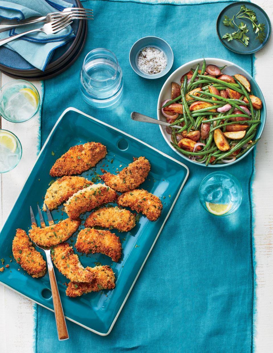 Buttermilk Chicken Tenders with Roasted Potatoes and Green Beans