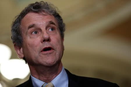 Sen. Sherrod Brown (D-OH) speaks with the media following the weekly policy luncheons on Capitol Hill in Washington, D.C., U.S., June 6, 2017. REUTERS/Aaron P. Bernstein