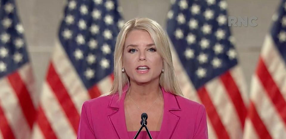 Former Florida Attorney General, Pam Bondi, speaks during the Republican National Convention at the Mellon Auditorium in Washington, D.C., Tuesday, Aug. 25, 2020.