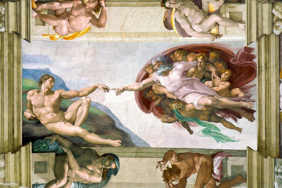 ‘The Creation of Adam’ from the Sistine Chapel ceiling in the Vatican, painted by Michelangelo. <a href="https://www.gettyimages.com/detail/news-photo/the-creation-of-adam-from-the-sistine-chapel-ceiling-by-news-photo/566419839?adppopup=true" rel="nofollow noopener" target="_blank" data-ylk="slk:GraphicaArtis/Getty Images;elm:context_link;itc:0;sec:content-canvas" class="link ">GraphicaArtis/Getty Images</a>