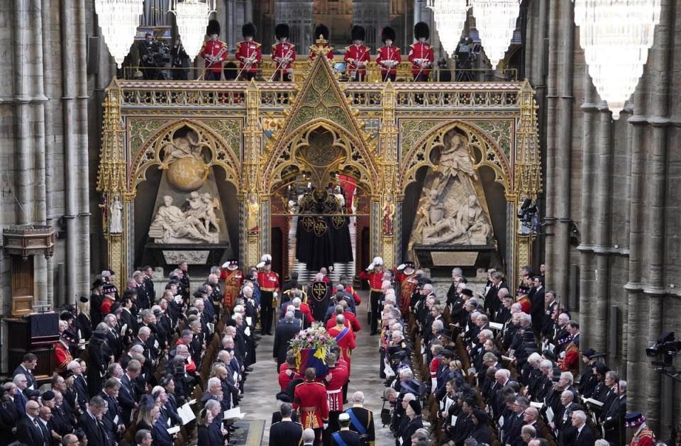 King Charles III and members of the royal family follow behind the coffin of Queen Elizabeth II (Danny Lawson/PA) (PA Wire)