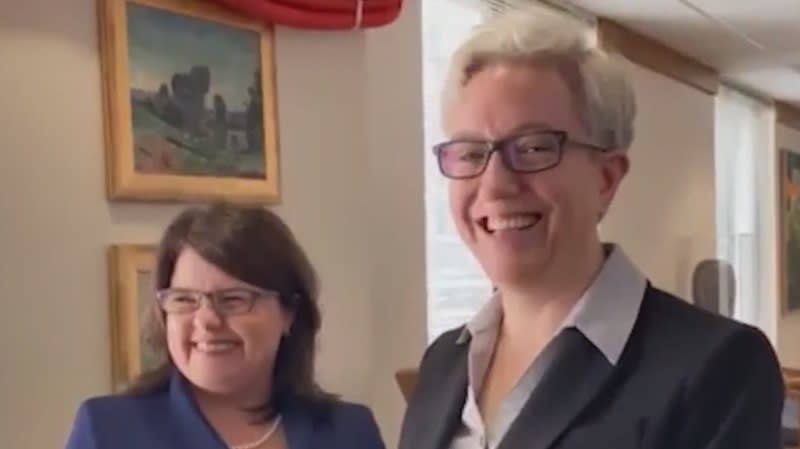 Oregon Gov. Tina Kotek, right, and her wife, Aimee Wilson Kotek, in an undated photo (KOIN, file)