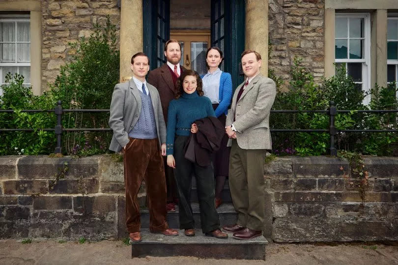 The All Creatures cast: James Herriot (Nicholas Ralph), Helen Alderson (Rachel Shenton), Tristan Farnon (Callum Woodhouse), Siegfried Farnon (Samuel West), Mrs Hall (Anna Madeley)