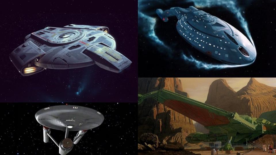 Deep Space Nine's Defiant, the U.S.S. Voyager, a classic Constitution-class ship, and the Klingon Bird of Prey the S.S. Bounty. 