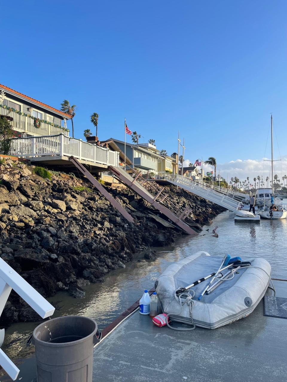 About eight waterfront residences experienced dock failures in the Ventura Keys neighborhood when powerful surf from a storm system damaged docks and boats on Thursday afternoon.