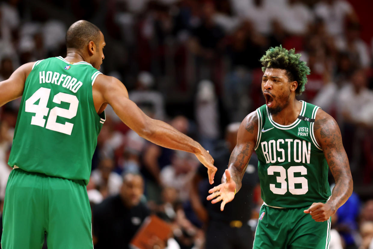 The healthy return of Al Horford and Marcus Smart propelled the Boston Celtics to a dominating Game 2 victory in the Eastern Conference finals. (Michael Reaves/Getty Images)
