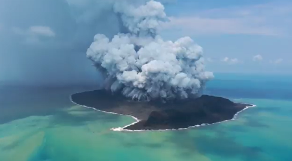 The Hunga Tonga Hunga Ha’apai erupted on Saturday (Screenshot)