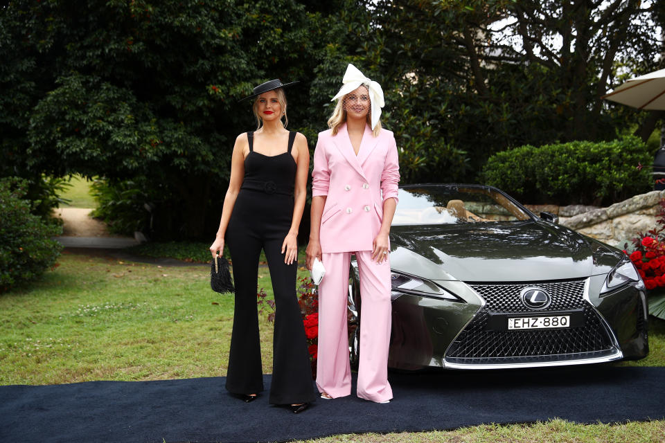 SYDNEY, AUSTRALIA - OCTOBER 27: Tegan Martin and Jasmine Stefanovic attend the 2020 Melbourne Cup Carnival Sydney Launch on October 27, 2020 in Sydney, Australia. (Photo by Don Arnold/WireImage)