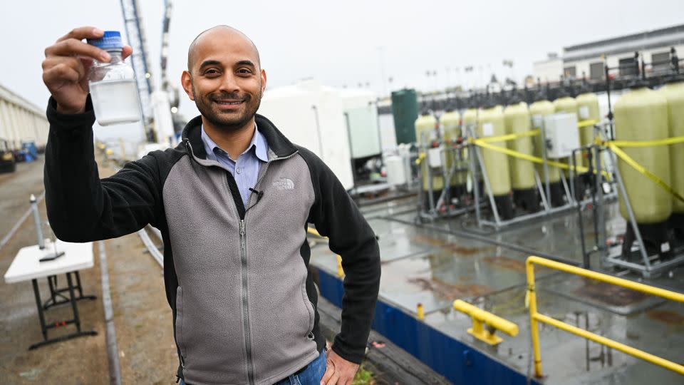 Gaurav Sant at the site of the Port of Los Angeles carbon removal project in 2023. - Patrick T. Fallon/AFP/Getty Images