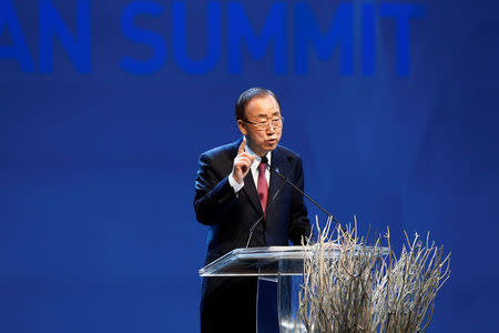 U.N. Secretary-General Ban Ki-moon speaks during the opening ceremony of the World Humanitarian Summit in Istanbul, Turkey, May 23, 2016. REUTERS/Osman Orsal