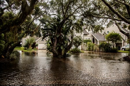 The area around houses is seen flooded due to Hurricane Dorian in St. Augustine