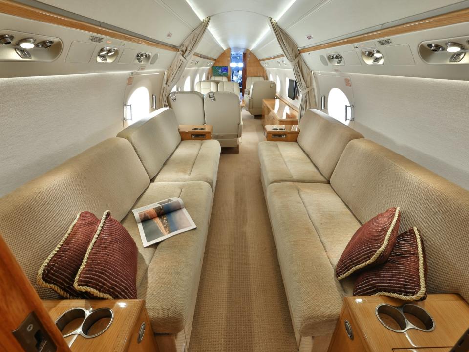 A Gulfstream G550 private jet.