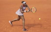 May 27, 2018, Paris, France: Venus Williams (USA) in action during her match against Qiang Wang (CHN) on day one of the 2018 French Open at Stade Roland Garros. Mandatory Credit: Susan Mullane-USA TODAY Sports