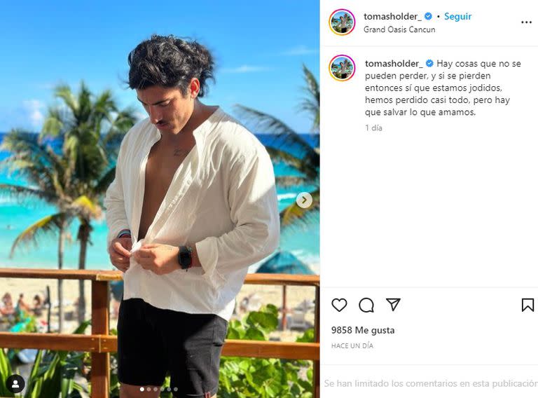 Tomás Holder se encuentra en Cancún y no participará del repechaje de Gran Hermano