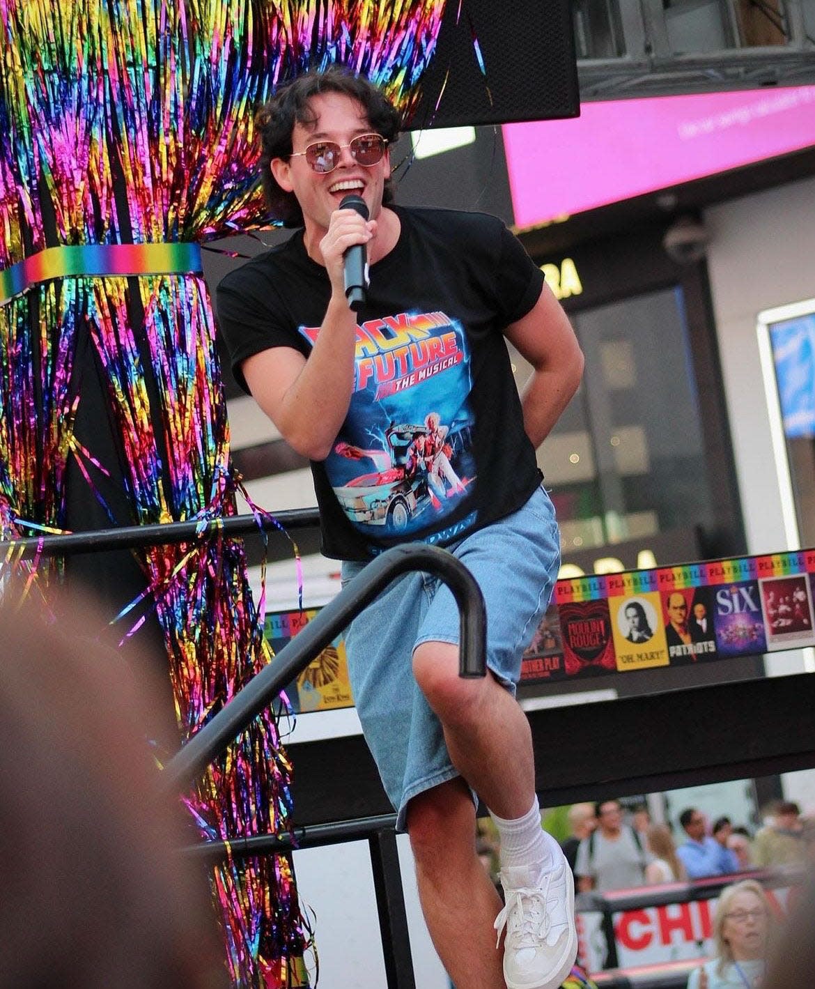 Wilmington native JJ Niemann is in the Broadway show "Back to the Future." He's seen here performing at Playbill Pride in New York City in June.