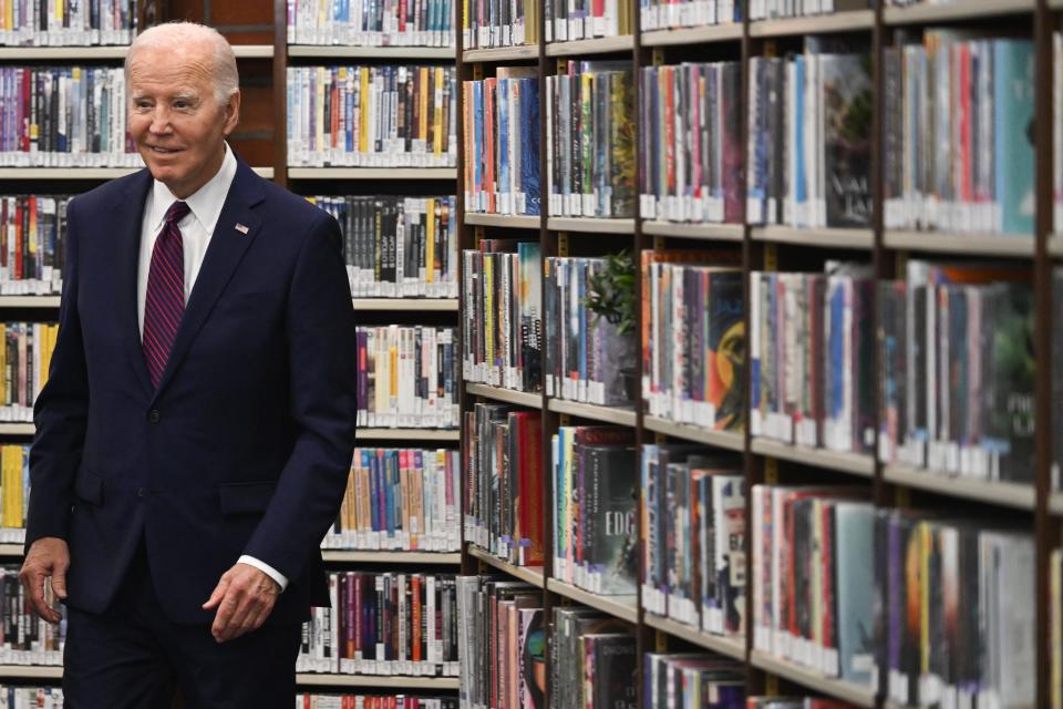 President Joe Biden arrives to speak during an event to announce that his Administration has approved $1.2 billion in student debt cancellation for almost 153,000 borrowers at the Julian Dixon Library in Culver City, California, on February 21, 2024.