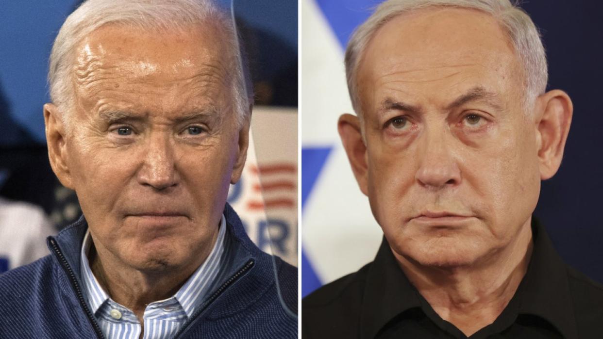 This combination photo shows President Joe Biden and Israeli Prime Minister Benjamin Netanyahu