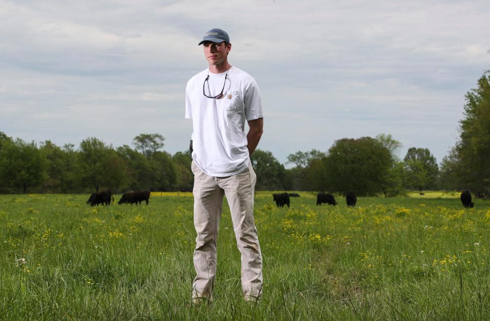 Joe Lowe, 29, is a cattle rancher for his family's Oak Hollow Angus in Smiths Grove, Ky. They raise Angus cattle on more than 1,000 acres. "People have to eat," Lowe said. "We've got the capability to feed everyone. There's plenty of food out there, it's just logistically getting it to where it needs to be" that has been a challenge during the coronavirus pandemic.