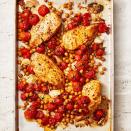 <p>If you’ve never roasted cherry tomatoes whole, you’ll want to start doing that immediately (it makes 'em extra sweet and juicy!) — and this super-simple sheet pan chicken is the perfect excuse. </p><p>Get the <strong><a href="https://www.goodhousekeeping.com/food-recipes/a38666977/paprika-chicken-with-crispy-chickpeas-and-tomatoes-recipe/" rel="nofollow noopener" target="_blank" data-ylk="slk:Paprika Chicken With Crispy Chickpeas and Tomatoes recipe.;elm:context_link;itc:0;sec:content-canvas" class="link ">Paprika Chicken With Crispy Chickpeas and Tomatoes recipe. </a></strong></p>