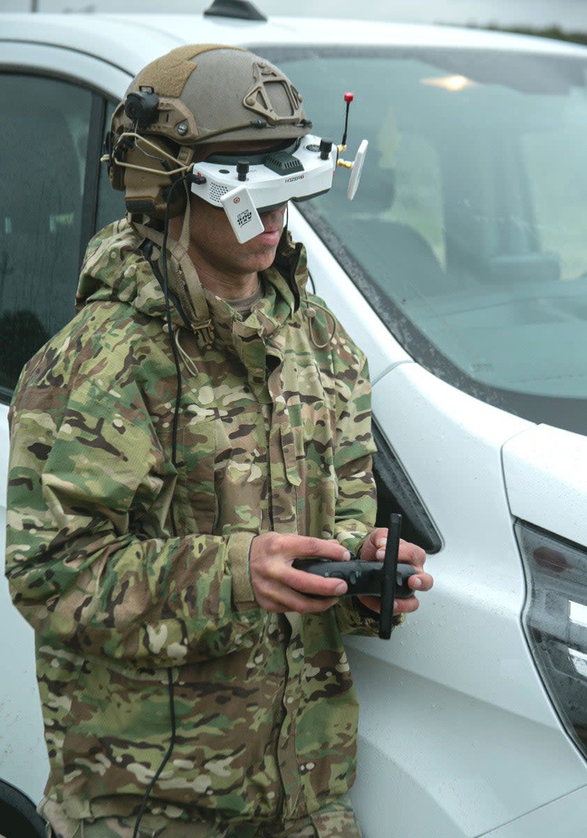 A member of 10th SFG(A) in Greece piloting an FPV drone during this year's Trojan Footprint exercise. <em>SOCEUR</em>