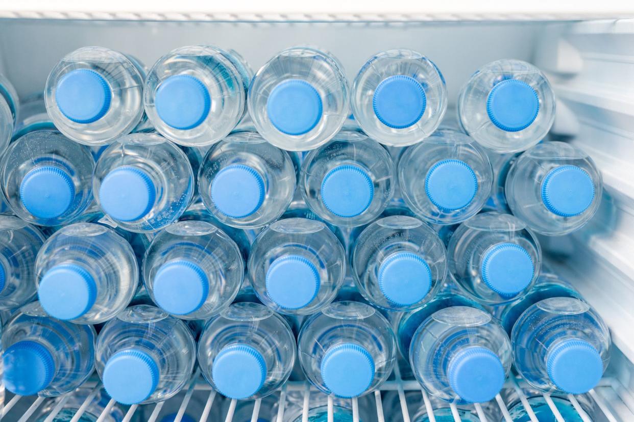 bottled water in fridge