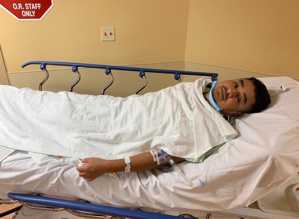 Galindo Ramirez in the hospital for his first kidney transplant in 2020.