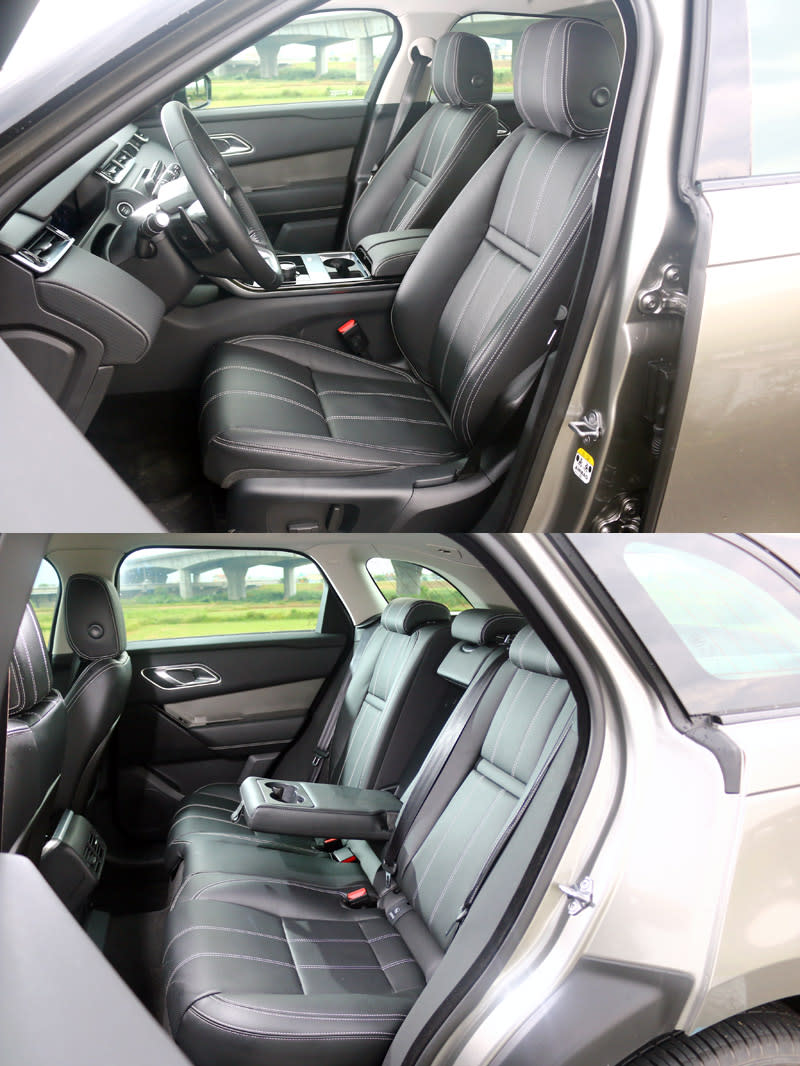 本次試駕的Range Rover Velar S P250為入門車型，座艙以黑色為基調搭配白色縫線，未搭配對比較明顯的飾板，顯得略為單調。