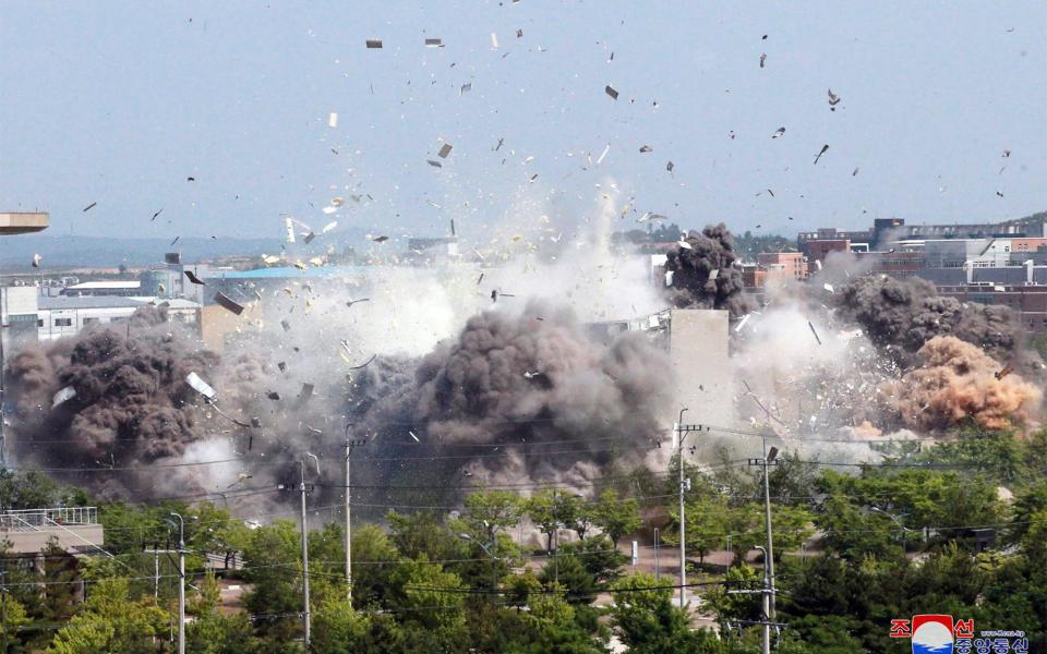 A photo from the North Korean government shows the demolition of an inter-Korean liaison office building in Kaesong, North Korea - KCNA /KNS