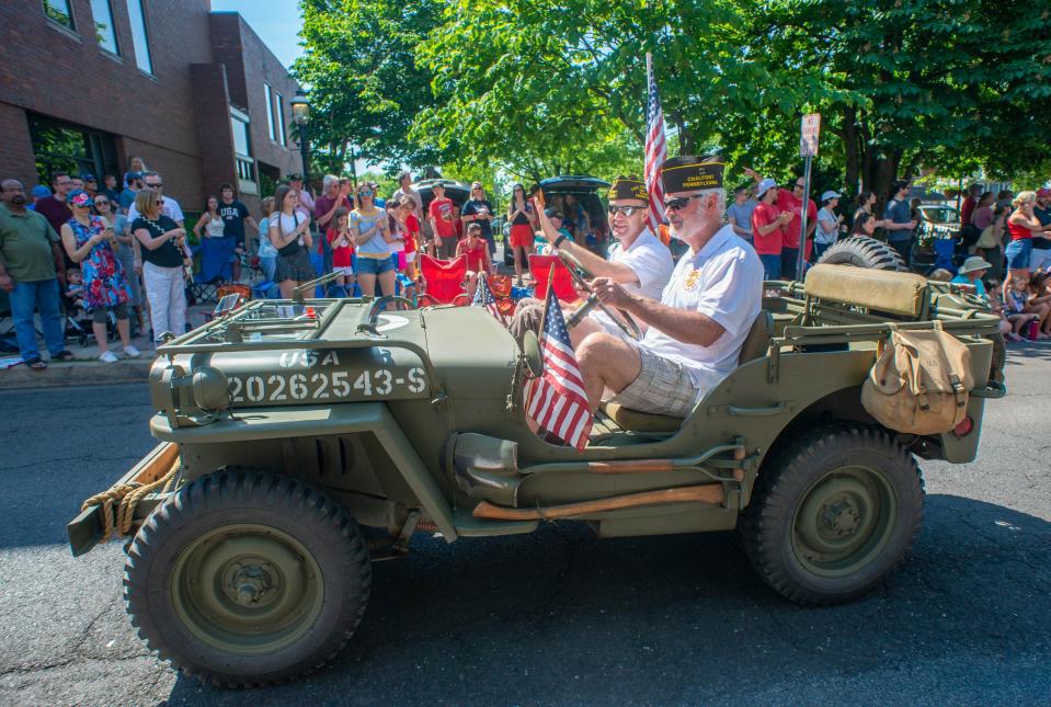 Veterans drive a World War II era Jeep during the Doylestown Memorial Day Parade Monday, May 30, 2022 at E. State Street in Doylestown.