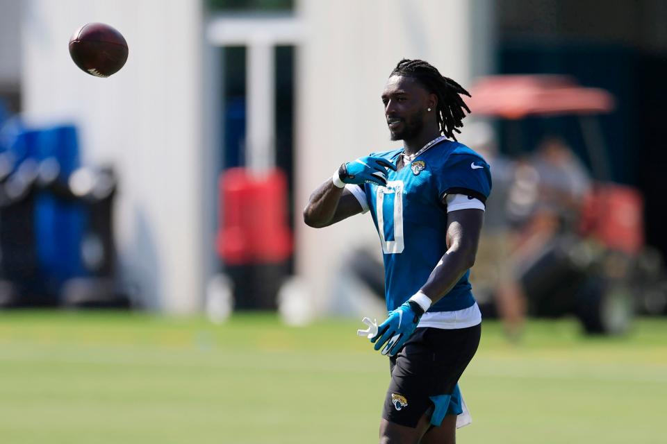 Jacksonville Jaguars wide receiver Calvin Ridley (0) practices after practice Monday, Aug. 14, 2023 at Miller Electric Center at EverBank Stadium in Jacksonville, Fla. Today was the 14th training camp session. 