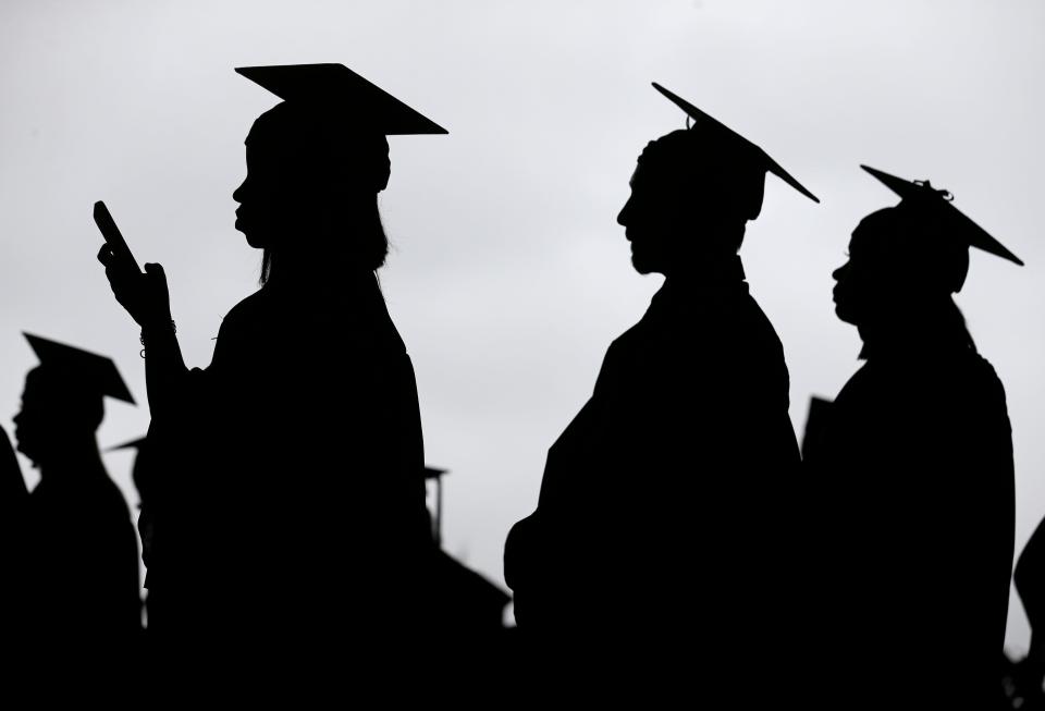 Graduates line up before the Bergen Community College commencement at MetLife Stadium in East Rutherford, N.J., on May 17, 2018.