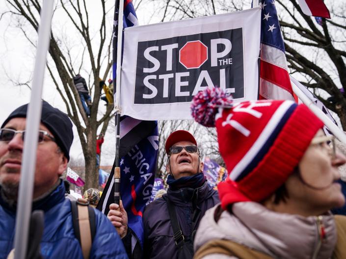 Trump supporters participate in a rally Wednesday, Jan. 6, 2021 in Washington. As Congress prepares to affirm President-elect Joe Biden&#39;s victory, thousands of people have gathered to show their support for President Donald Trump and his baseless claims of election fraud.