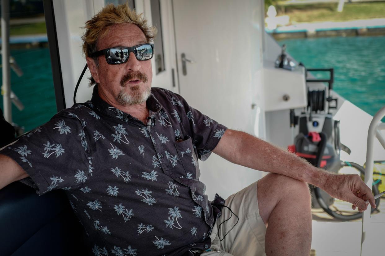 US millionaire John McAfee gestures during an interview with AFP on his yacht anchored at the Marina Hemingway in Havana, on June 26, 2019.