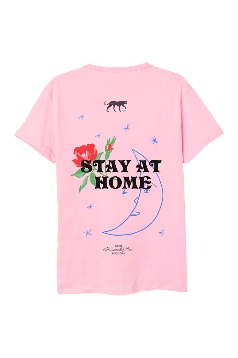 <p>RIXO has released two 'Stay at Home' t-shirts, featuring hand-painted motifs, available in pink and white. </p><p>The brand is donating 50% of sales to two charities, with proceeds from the white t-shirt going to NHS Charities' COVID-19 Urgent Appeal, and proceeds from the pink going to the <a href="https://carers.org/" rel="nofollow noopener" target="_blank" data-ylk="slk:Carers Trust;elm:context_link;itc:0;sec:content-canvas" class="link ">Carers Trust</a>.</p><p>T-shirt, £55, <a href="https://www.rixo.co.uk/product/nhs-charity-stay-at-home-t-shirt-restock/" rel="nofollow noopener" target="_blank" data-ylk="slk:rixo.co.uk;elm:context_link;itc:0;sec:content-canvas" class="link ">rixo.co.uk</a>.</p><p><a class="link " href="https://www.rixo.co.uk/product/nhs-charity-stay-at-home-t-shirt-restock/" rel="nofollow noopener" target="_blank" data-ylk="slk:SUPPORT NOW;elm:context_link;itc:0;sec:content-canvas">SUPPORT NOW</a></p>