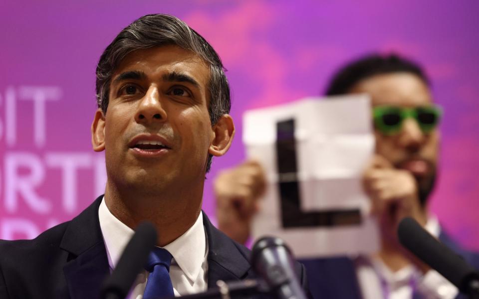 Rishi Sunak delivers a speech after being re-elected as the Tory MP for Richmond, North Yorkshire