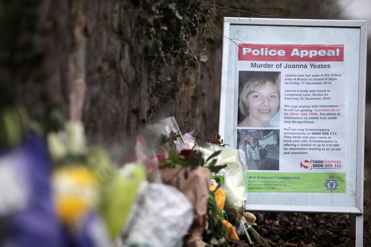 BRISTOL, ENGLAND - JANUARY 01:  Floral tributes are left at the site where the body of Joanna Yeates was dumped, the 25-year-old landscape architect who was found dead on Christmas Day, on January 1, 2011 in Bristol, England. Police have been granted extra time to question Christopher Jefferies, the 65-year-old landlord of Jo Yeates who lived in the same building, on suspicion of her murder.  (Photo by Matt Cardy/Getty Images)