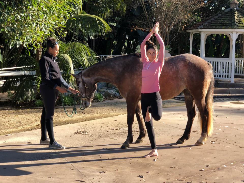 <p>Melissa Reese ist die Gründerin von <em>Spirit Horse Yoga</em>, das sich in der SoCal Saddlery (einem Reitsportgeschäft) im Huntington Central Park Equestrian Center befindet. Foto: Quelle / Spirit Horse Yoga </p>