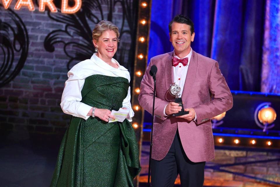 Jenny Steingart and Anthony Veneziale accept a Special Tony Award for Freestyle Love Supreme.