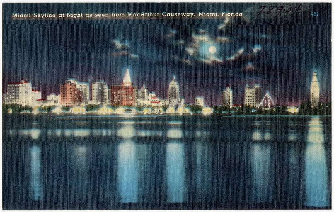 Postcard of the Miami skyline from the Macarthur Causeway