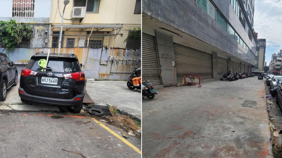 該車主疑似擋住了一整排機車的出入口。（圖／翻攝自臉書社團「爆料公社」）