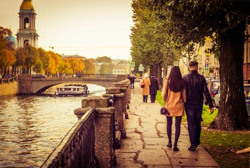 <span class="caption">People who live near water report better mental health and wellbeing.</span> <span class="attribution"><a class="link " href="https://www.shutterstock.com/image-photo/generational-change-walk-along-canal-fall-1498643708" rel="nofollow noopener" target="_blank" data-ylk="slk:Olga888as/ Shutterstock;elm:context_link;itc:0;sec:content-canvas">Olga888as/ Shutterstock</a></span>