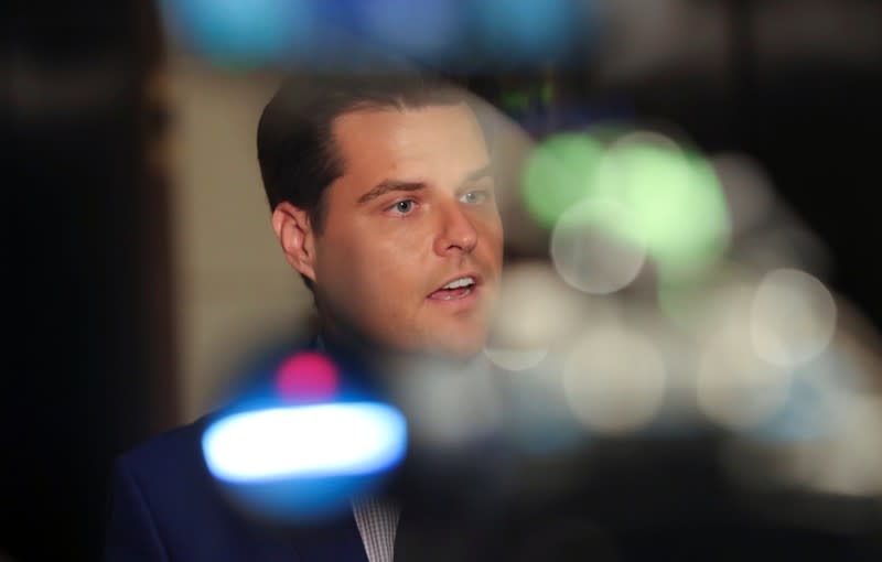 U.S. Rep. Matt Gaetz speaks to reporters during House impeachment inquiry on Capitol Hill in Washington