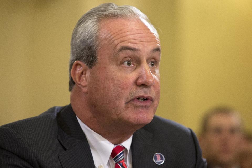 Watertown, Mass. Police Chief Edward Deveau testifies on Capitol Hill in Washington, Wednesday, April 9, 2014, before the House Homeland Security Committee hearing about the Boston Marathon Bombings leading up to the year anniversary of the attack. (AP Photo/Jacquelyn Martin)