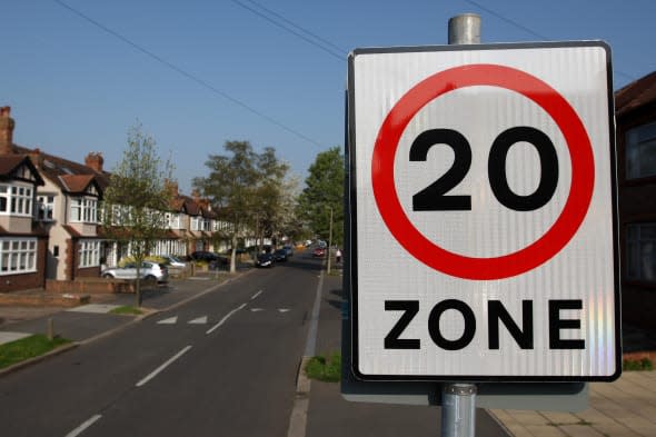 File photo dated 21/04/09 of a 20mph speed limit sign as nearly 80% of people think 20mph speed limits should be the norm around schools, in residential streets and in village, town and city centres, according to a survey. PRESS ASSOCIATION Photo. Issue date: Wednesday April 2, 2014. More than four in five people think traffic travels too fast on local roads, the poll by road safety charity Brake and Allianz Insurance found. See PA story TRANSPORT Speed. Photo credit should read: Dominic Lipinski/PA Wire